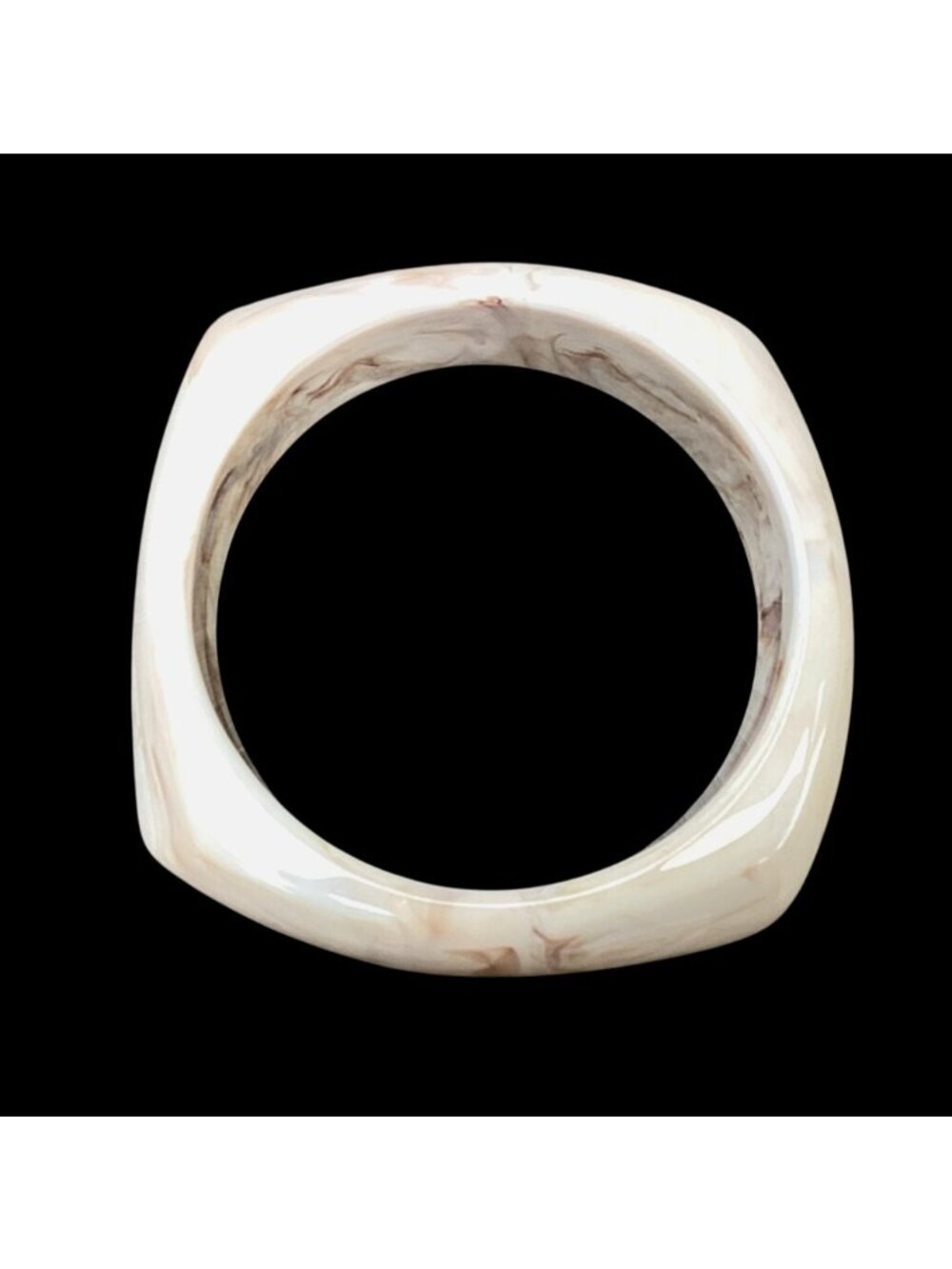 Chunky Squared Opaque Lucite Bamgle Bracelet Cream Colored with Brown Marbling - Picture 7 of 8